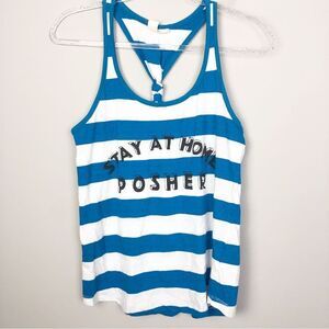 STAY AT HOME POSHER Blue & White Striped Knot Back Tank Top Women’s Size Large